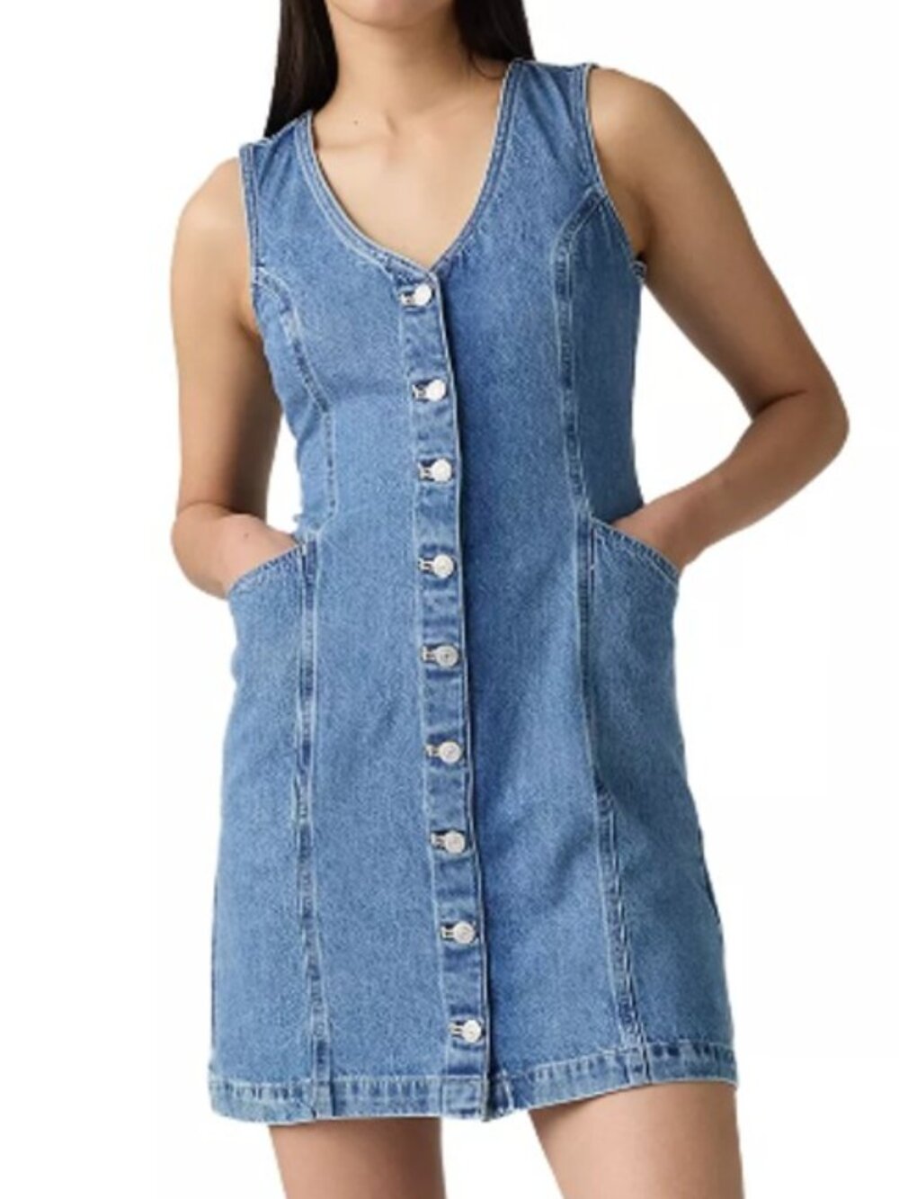 Coastal Elevated Western Levi's Vianna Vest Mini Blue Denim Dress Women's Size L